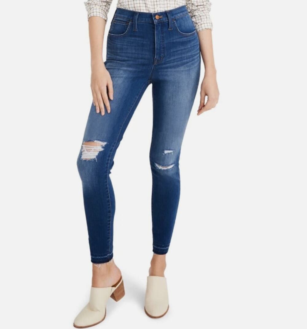 Madewell Jeans 10 High Rise Skinny Dark Wash Ripped Raw Hem Denim WMNS 28 Casual